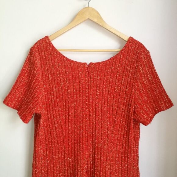 VINTAGE Handmade Orange & Shiny Stretchy Party Ribbed Knit Maxi Dress Size 1X - Picture 7 of 11